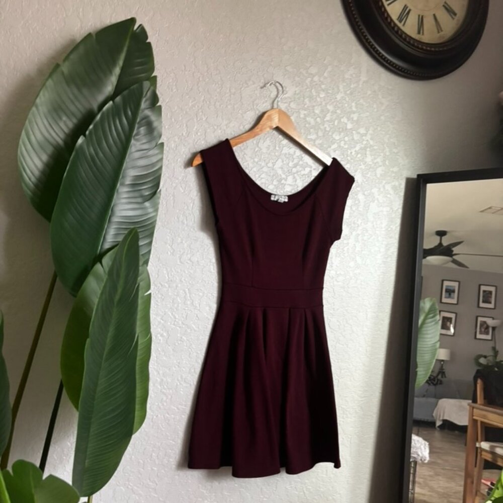 Cotton On Wine Red Fit & Flare Dress – Cap Sleeve, Skater Style